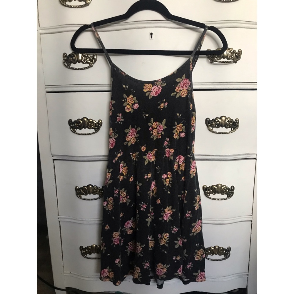 Black floral mini skater dress